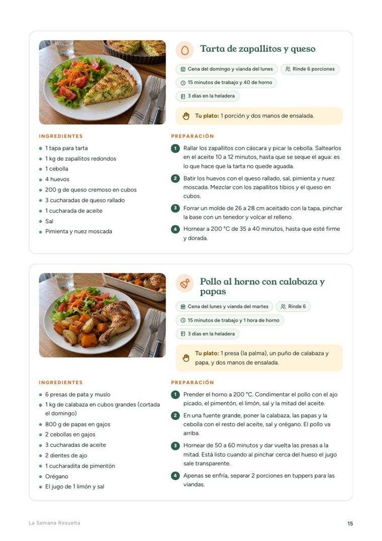 Página de recetas con fotos