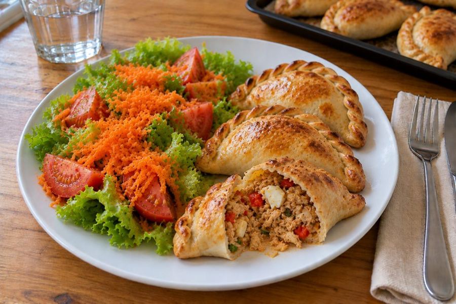Empanadas de pollo al horno con ensalada