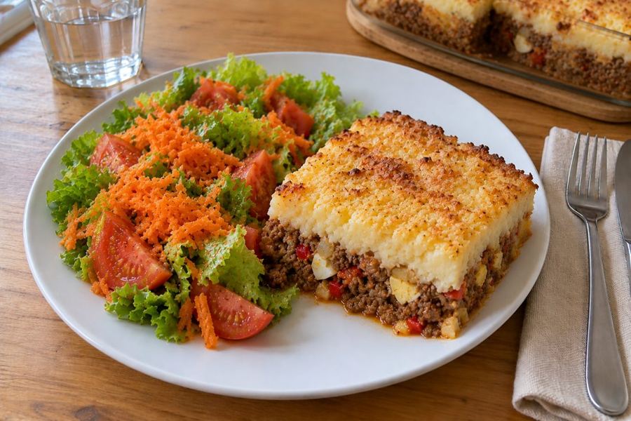 Pastel de papa con ensalada